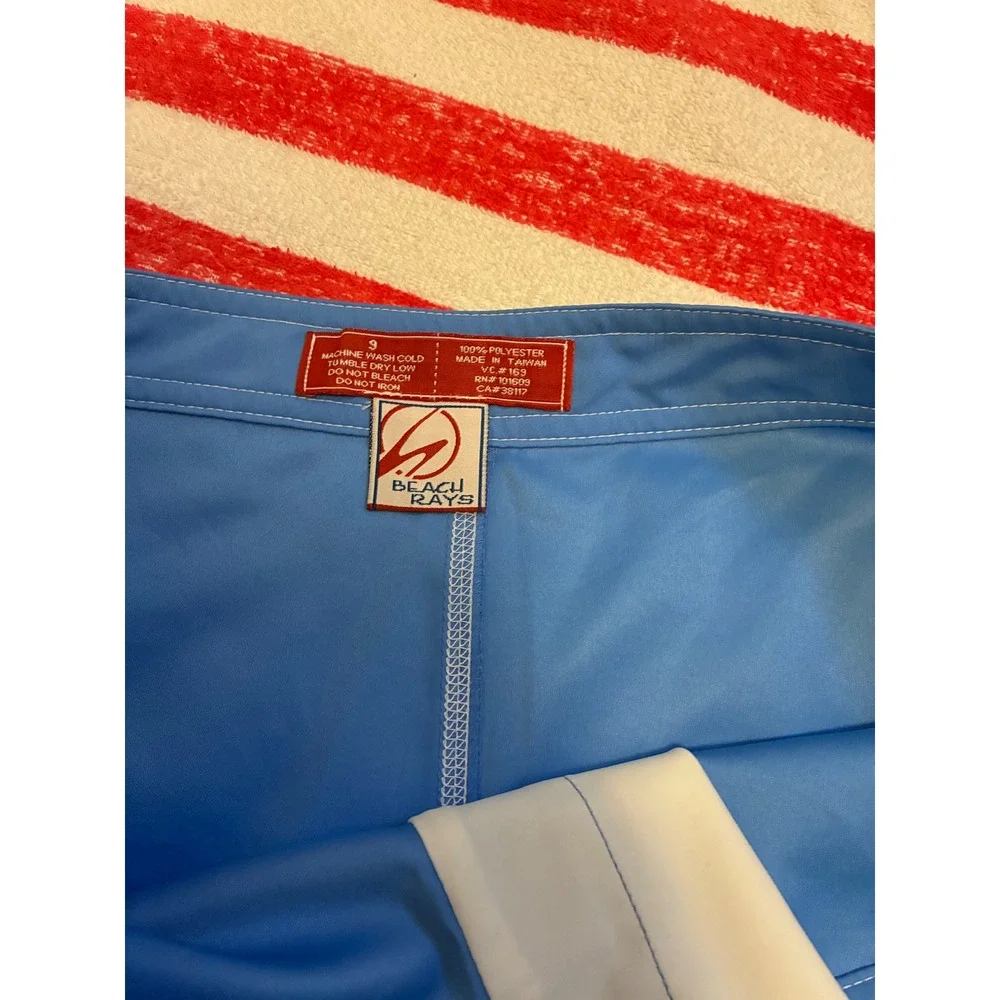 Beach Rays Blue Cargo Board Shorts Swim Trunks Size 9 White Contrast Stitching